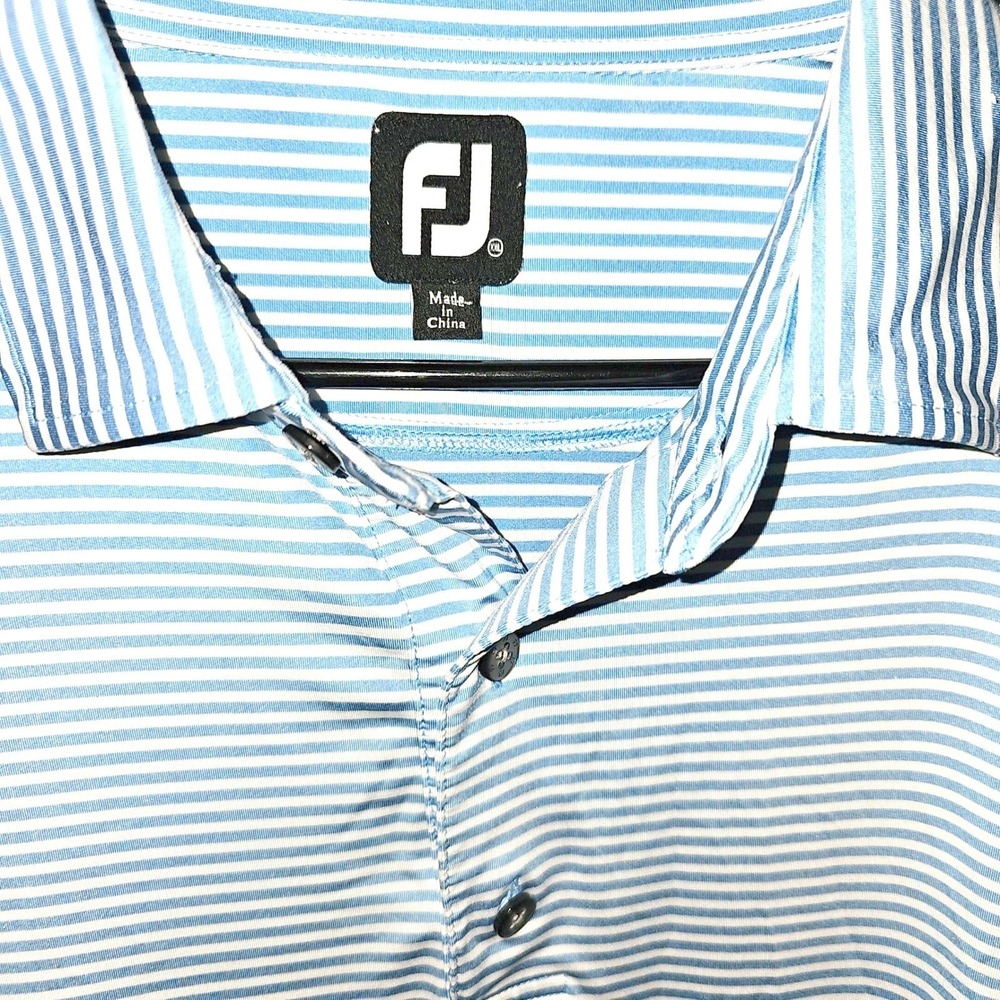 FJ FootJoy Golf Polo Shirt Mens Large Blue White Striped Short Sleeve